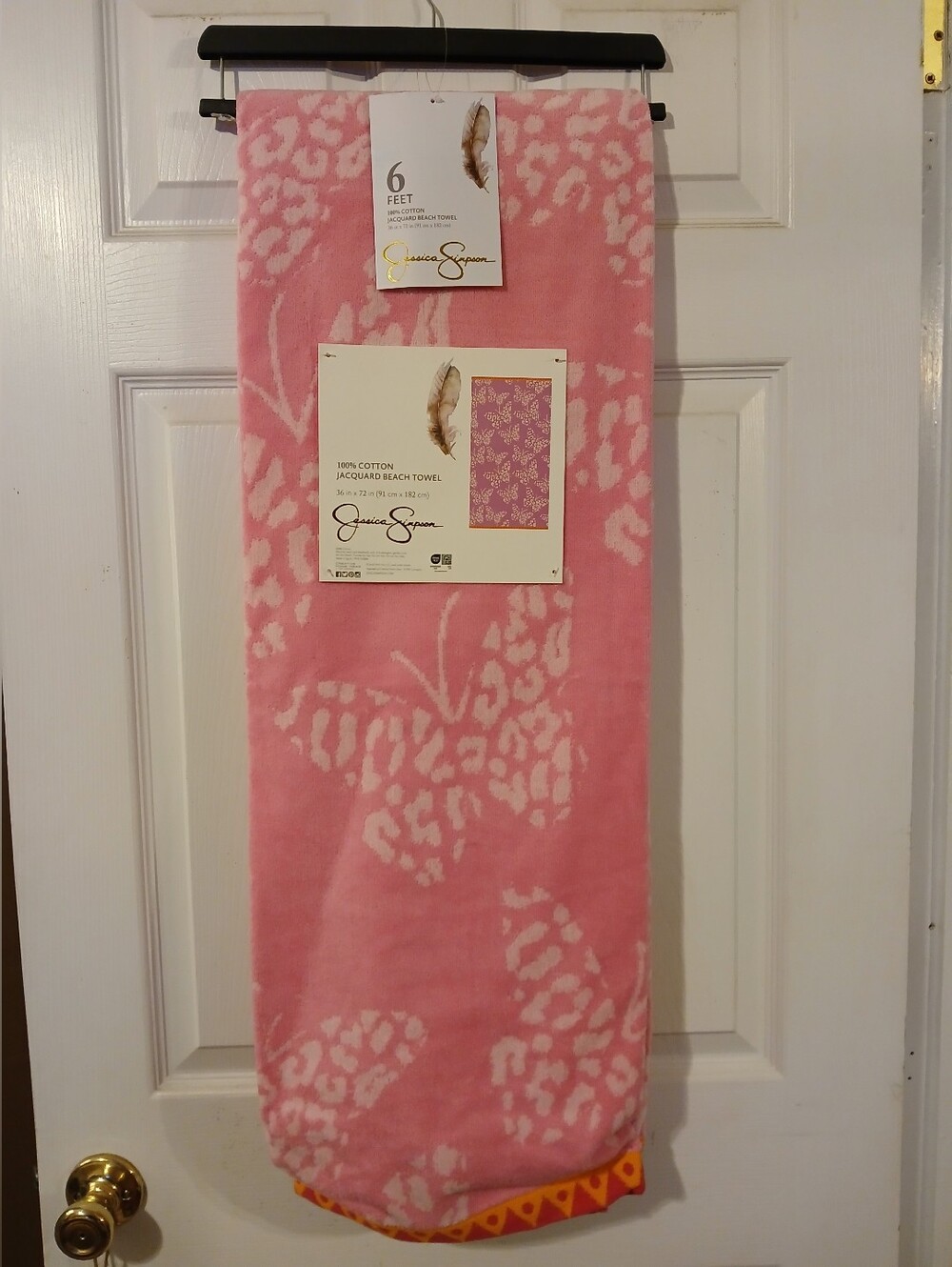Jessica Simpson NWT Barbie Pink Leopard Butterfly 6ft Beach Towel